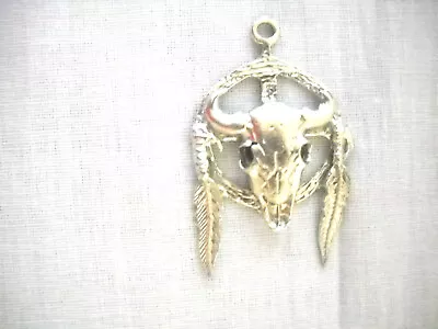 Spirit Buffalo Skull 2 Feather Medicine Wheel Solid Pewter Pendant Adj Necklace • $8.50