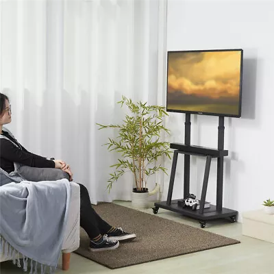 Mobile TV Stand Trolley Cart On Wheels Exhibition Trolley For 32-80”TVs 2 Layers • £84.95