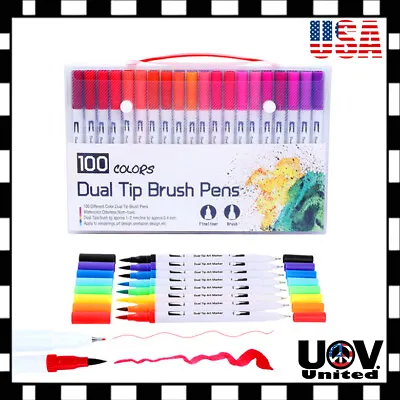 $9.95 • Buy 12 - 100pcs Lot Watercolor Brush Marker Pens Dual Tips Soft Fine Art Drawing Pen