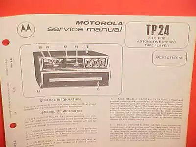 1975 Motorola Car Auto 8-track Stereo Tape Player Service Shop Manual Tm316s • $17.99