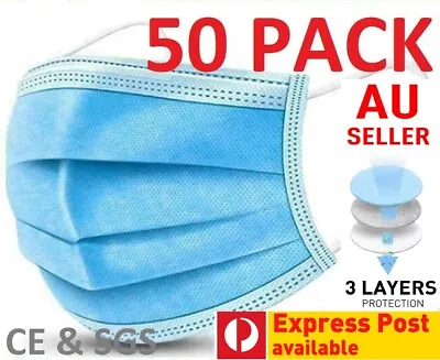 Face Mask Disposable 50 Pcs Daily Protective Bacterial Filter 3 Layer • $14.99