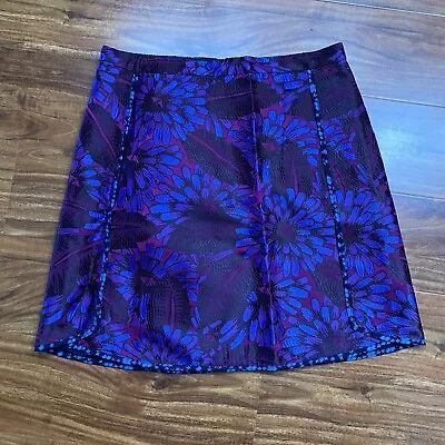 J. Crew Women's Blue Purple Jewel Floral Jacquard A Line Mini Skirt Size 4 EUC • $15