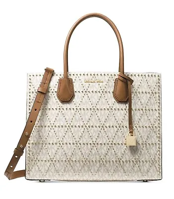 ☂️🍄Michael Kors Mercer Stud And Grommet Studio Large Tote Vanilla NWT👍👍👍👍👍 • $237