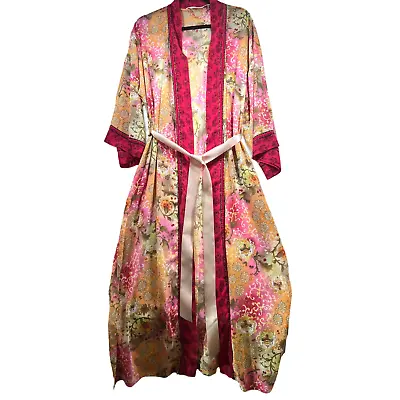 Vintage Victoria Secret Long Kimono Robe Sz XS / S Orange Sheer Velvet Leopard * • $45.87