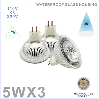 3X LED Spot Light Bulb MR16 5W AC/DC 110V 220V GU5.3 Dimmable Glass Narrow Beam • $17.50