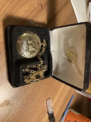 Disney Time Works TRAIN Pocket Watch W/SOUND Mickey Mouse Gold Disneyland • $100