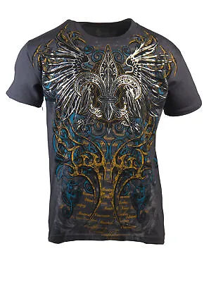 Konflic Men's Winged Cross Graphic MMA Muscle Crewneck T-shirt Charcoal S • $14.49