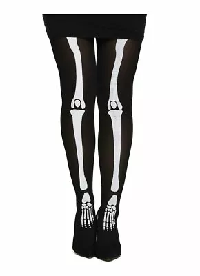 Ladies Skeleton Bone Printed Tights Halloween Fancy Dress Accessories  • £3.50