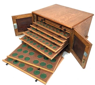 £119 • Buy Antique Wooden Oak Tabletop Chest Of Drawers / Collectors Box For Coins C.1950