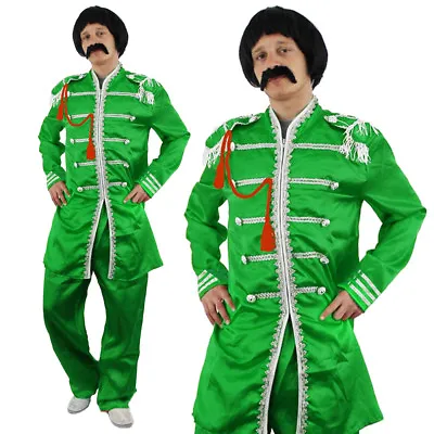 Green Sergeant Pepper Mens Costume 1960s English Rock Band Outfit Fancy Dress • £25.99