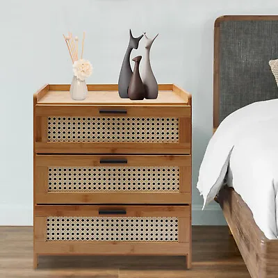 Bamboo Wood Bedside Table End Table 3 Sliding Drawers Nightstand Storage Cabinet • $65