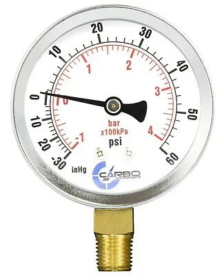 2-1/2  Dry Compound Vacuum Gauge Chrome Plated Steel Case Lower Mnt -30Hg/+60psi • $9.45