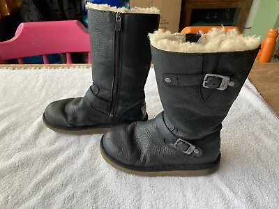 Black Ugg Boots Size 1 Leather Kensington Calf Sheepskin Lined Boots RRP £135 • £45