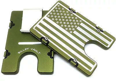 Men's Large American Flag Aluminum Wallet RFID Protection Green Anodized • $48.99