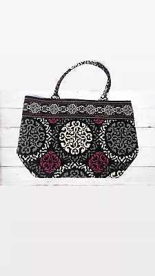 Vera Bradley Holiday Tote Bag Purse Canterberry Magenta Black Pink White • $15