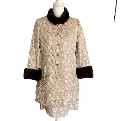 1950s 1960s 2 Piece Dress Jacket Set Union Made  Vintage Fur Trim • $35