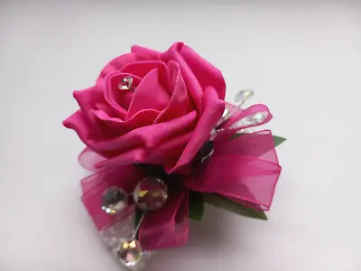 Prom /Wedding Fuschia/hot Pink  Wrist Corsage/ Diamante/ Bracelet/silver/bling • £7.25