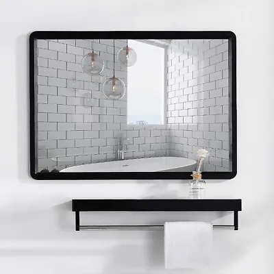 ​Black Rectangle Bathroom Mirror With Cosmetics Shelf Wall Mounted Metal Framed • £20.95