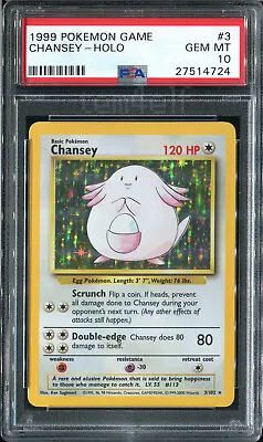 $20000 • Buy Pokemon Chansey Base Set 1999-2000 Unlimited PSA 10 GEM MINT 4th Print #3/102 UK