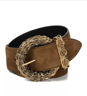 $535.50 • Buy Saint Laurent Brown Suede Textured Goldtone Buckle Women's Small/80 Cm $795