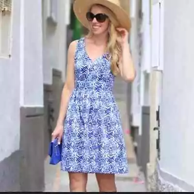 MILLY Blue And White Fit And Flare Dress With Pockets Size M • $27