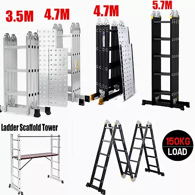 3.5M/4.7M/5.7M 14 In 1 Multi-Purpose Aluminium Folding Ladder Scaffoldings Tower • £31.97