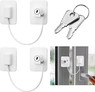 Window Cable Restrictor Lock Self Adhesive UPVC Baby Safety With Keys 2-Piece • £8.82