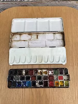 £32.99 • Buy Vintage Winsor & Newton Watercolour Tin - Removable Half Pans Tray & Thumb Ring
