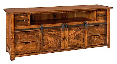 Amish Rustic TV Stand Cabinet Solid Wood Barn Door Sliding Track System 72  • $3025