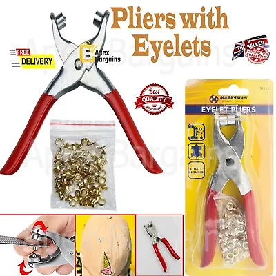 Eyelet Plier Punch Tool DIY Hole Maker Leather Craft Kit With 100 Brass Eyelets • £3.98
