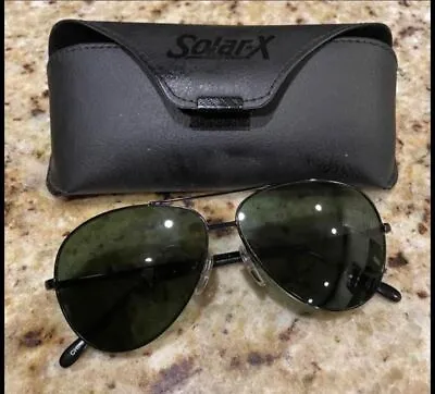 Solar-X Vintage Aviator Style Sunglasses Black Metal With Case SGP 0014 Aviators • $22