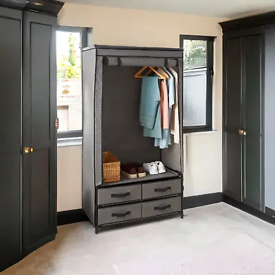 Quality Deluxe Canvas Wardrobe With Opening Doors And 4 Drawer Grey • £51.99