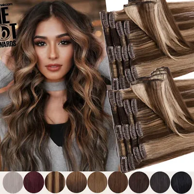 AAA+ CLEARANCE 100% Human Hair Extensions Clip In Real Remy Hair FULL HEAD 4/27# • £62.15