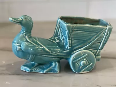 Vintage Nelson McCoy NM Turquoise Green Duck W/ Wagon Cart Planter Pot • $27.99