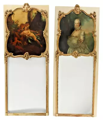 Mirrors (2) Exceptional French Parcel Gilt & Painted Trumeau Vintage / Antique • $11975