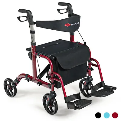 Folding Medical Rollator Walker Aluminum Transport Chair Adjustable Handle Red • $159.99