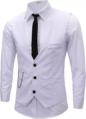 DOKKIA Men's Dress Vest Suit Waistcoat Formal Business Slim Fit V-neck Sleeveles • $22.94