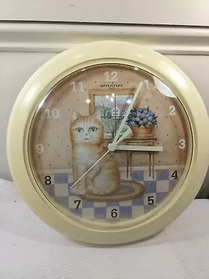 Vintage Spatrus Clock Kitty Cat Round Ginger Orange Tabby Cottagecore Made USA • $119.92