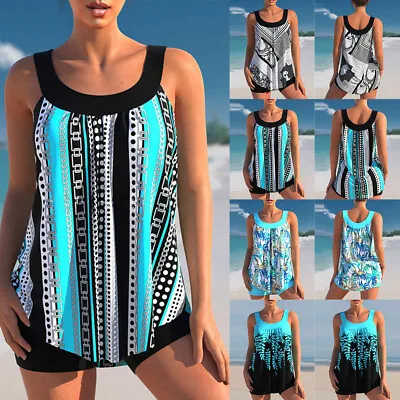 Women Tankini Set With Shorts Padded Swimsuit Bathing Ladies Swim Beach Costume • £16.89