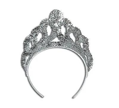 Large Sequin Silver Tiara Crown Adults Fancy Dress Women • £6.74