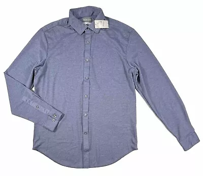 NEW MICHAEL KORS Slim-Fit Blue Fine Gauge Knit Stretch Dress Shirt L 32/33 16.5 • $27.95