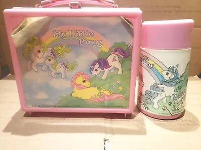 Vintage 1985 My Little Pony Pink Plastic Lunchbox Thermos Aladdin Hasbro Set • $12