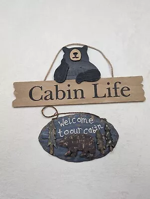 Bears Cabin Rustic Plaque Signs Country Wall Hanging Decor  2 Pieces Wild West • $17.55