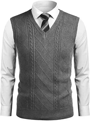 $56.06 • Buy COOFANDY Men's Sweater Vest V Neck Sleeveless Pullover Sweaters Cable Knitted Wi