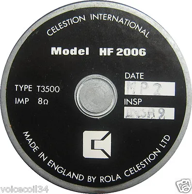 Replacement Diaphragm Tweeter Rola Celestion HF2006 T3500 Celestion 66 Series 2 • £30.66