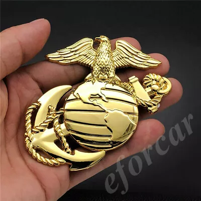 Golden Metal US Marine Corps USMC Eagle Globe Anchor Car Emblem Badge Sticker • $9.90