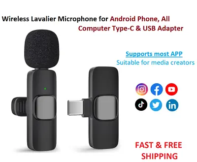 Wireless Lavalier Microphone For Android PC Laptop Mac Book Type-C & USB Adapter • $28.99