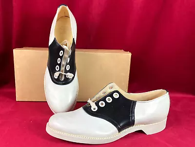 8.0 B NOS New 40s 50s Black White Saddle Shoes Oxford Sock Hop Swing Lindy • $69.99