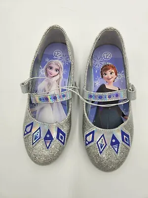 Frozen Anna And Elsa Silver Sparkle Flat Shoes Toddler Girls Size 13 NEW • $18