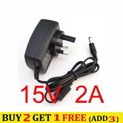 Adapter Converter Wall Charger UK Plug 30W W 5.5x2.5mm DC 15V2A AC Power Supply • £7.49